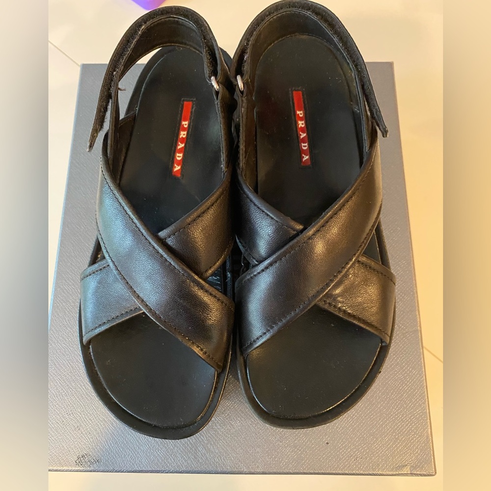 Prada Black Leather all over Platform Velcro sandals